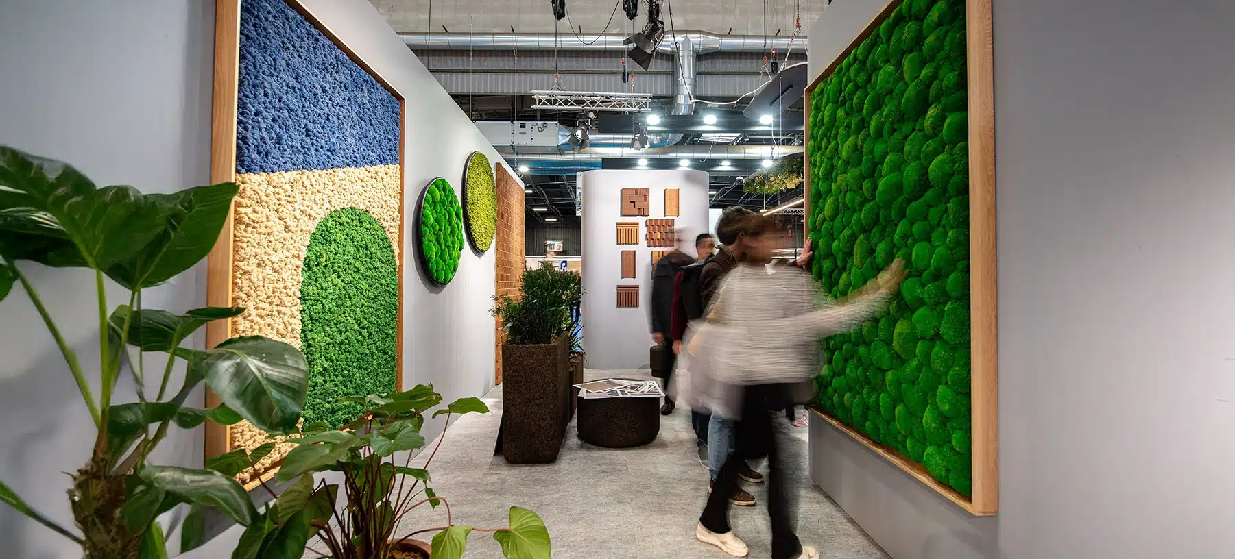 Exposition d'art botanique d'intérieur avec des textures naturelles.