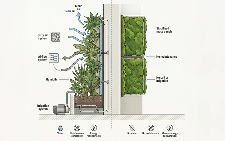preserved moss walls vs living walls.webp